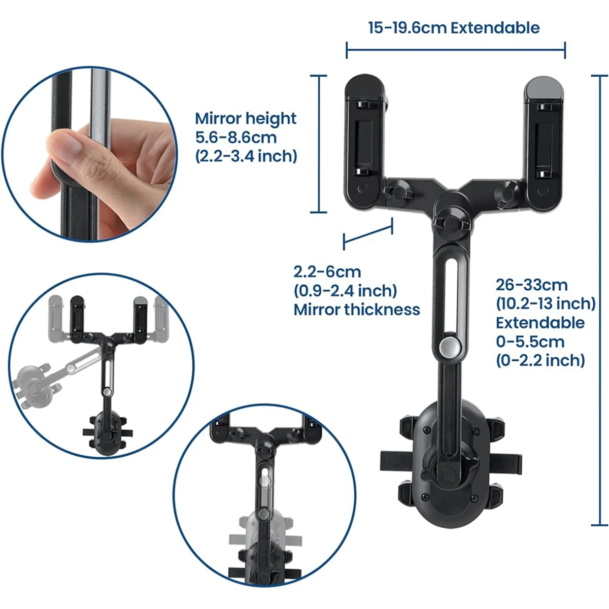 Rear View Mirror Phone Holder for Car, 360° Rotatable and Retractable Car Phone Holder, 4 Claws More Stable Phone Mount