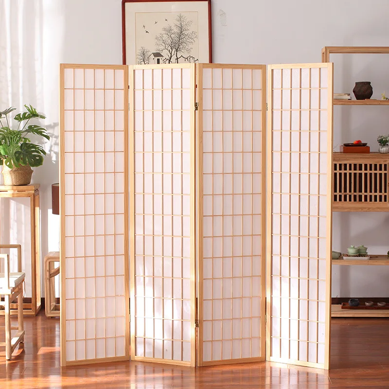 Japanese-style screen partition entrance folding mobile living simple modern solid  tea room camphor