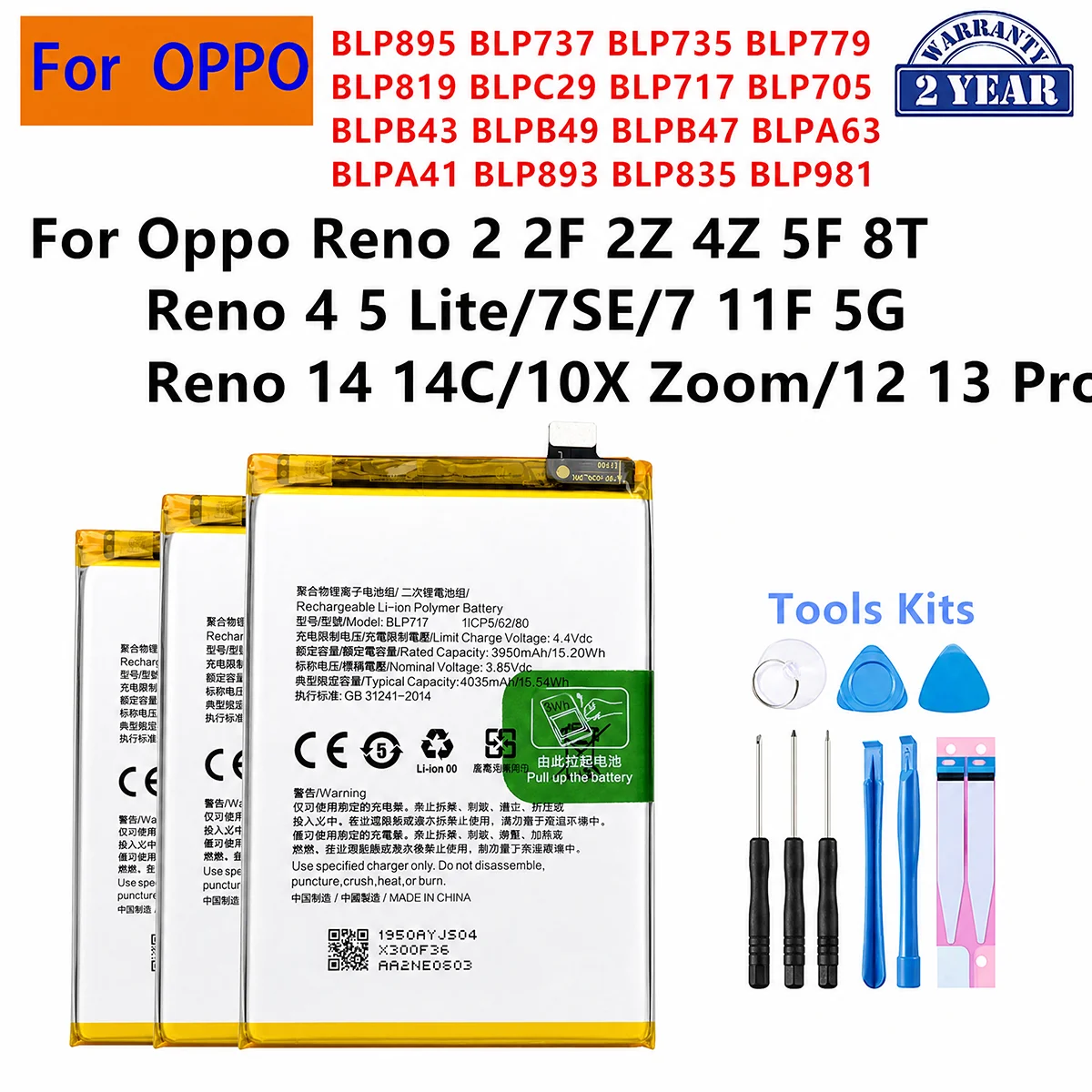 BLP895 BLP819 BLPC29 BLP705 BLPB43 BLPB49 BLPA41 BLP893 BLP835 Battery For OnePlus Oppo Reno 2 4Z 5F 8T 5 7SE 11F 14 12 13 Pro