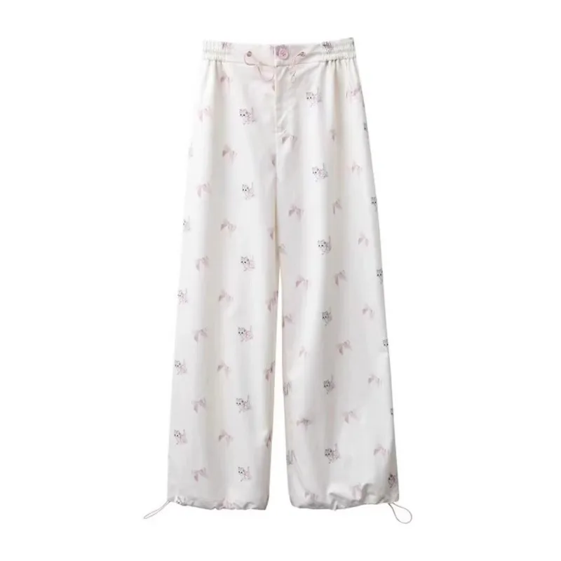 Doce bonito kawaii gato laço impressão calças para mulher y2k streetwear all-match mulher calças coreano casual novas calças femininas