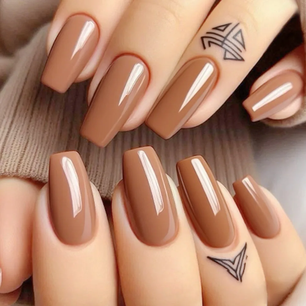 

48Pcs Arcrylic Fake Nails With Jelly Glue DIY Fingernails Shiny Nude Short Ballerina Coffin False Nails Tips Manicure Accessory