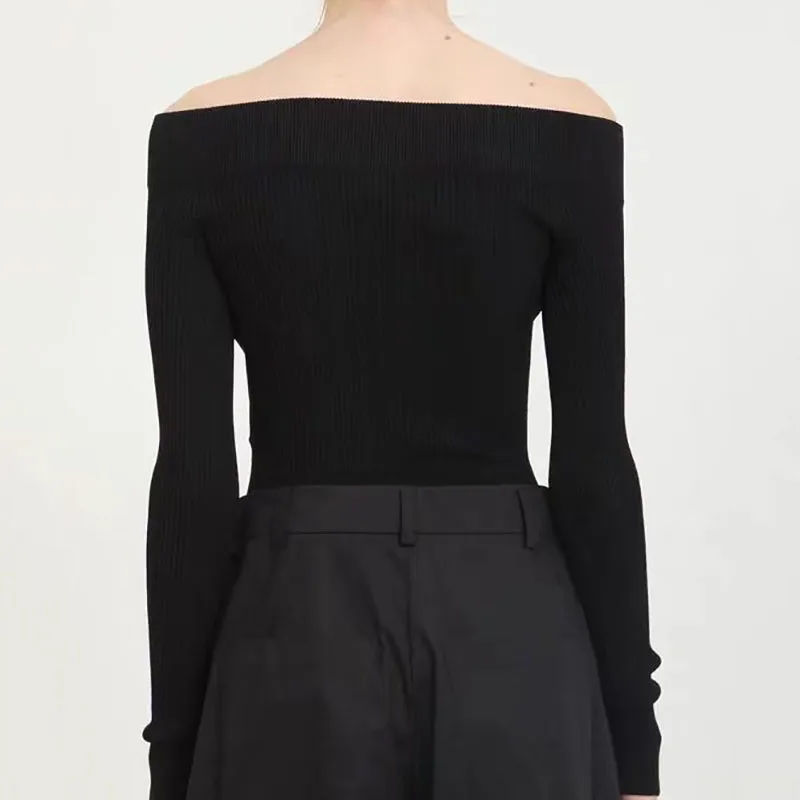 Classic, versatile women's long-sleeve fitted top; off-the-shoulder knit jumpsuit; high-quality pullover; 2026; new style; Y2K