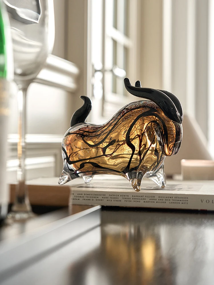 Luxury Colored Glaze Cow Art Statuette Ornament,Home Decor,Living Room Foyer,TV Cabinet,Office Desktop,Figurine Decorations Gift
