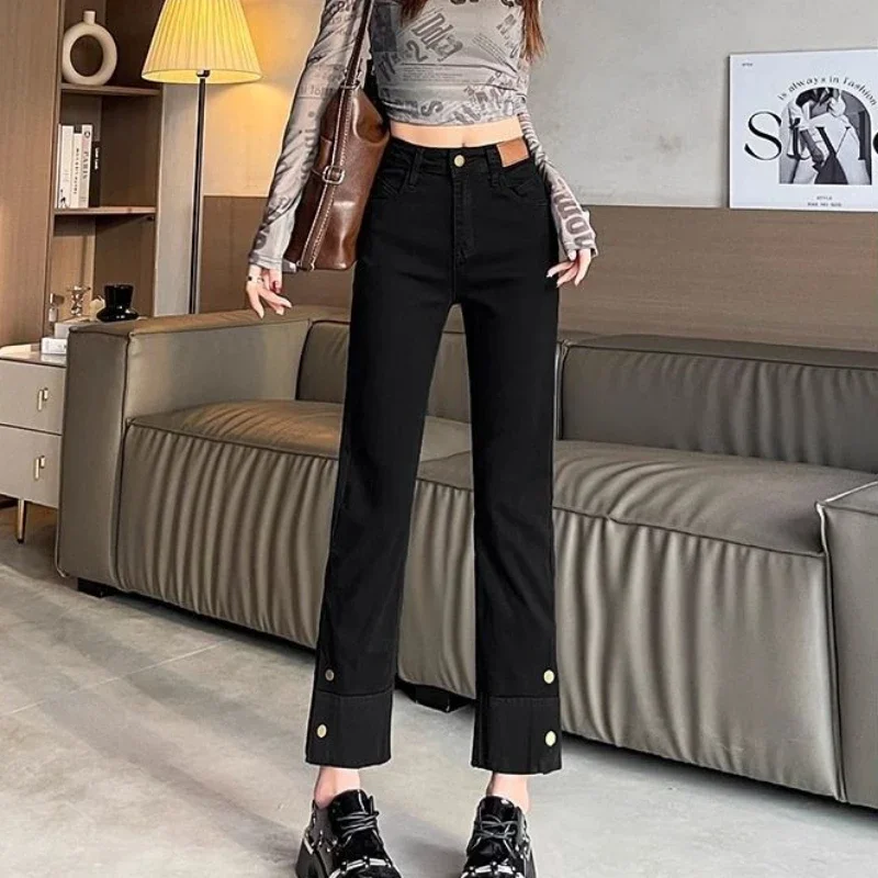 سراويل جينز نسائية عالية الخصر مستقيمة الساق من قماش الدنيم للنساء سراويل كلاسيكية أنيقة وأنيقة وفريدة من نوعها للمراهقين في التسعينيات