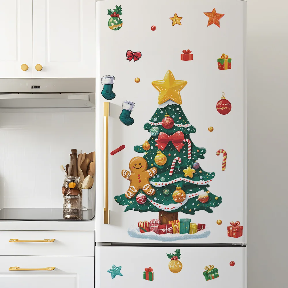 Cartoon Star Christmas Tree Wall Stickers For New Year Decoration Mural Cupboard Fridge Beautify Home Decor Self-adhesive Decals