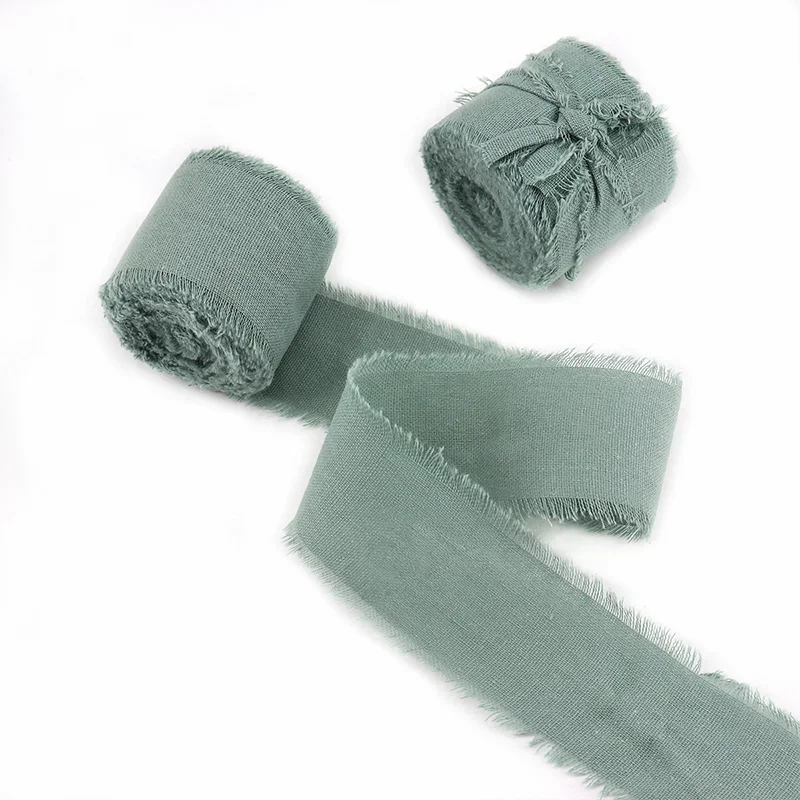 Ruban Vert en Coton pour Emballage Cadeau DIY, Décoration de Bouquet de Fleurs de Mariage, Bord Effiloché