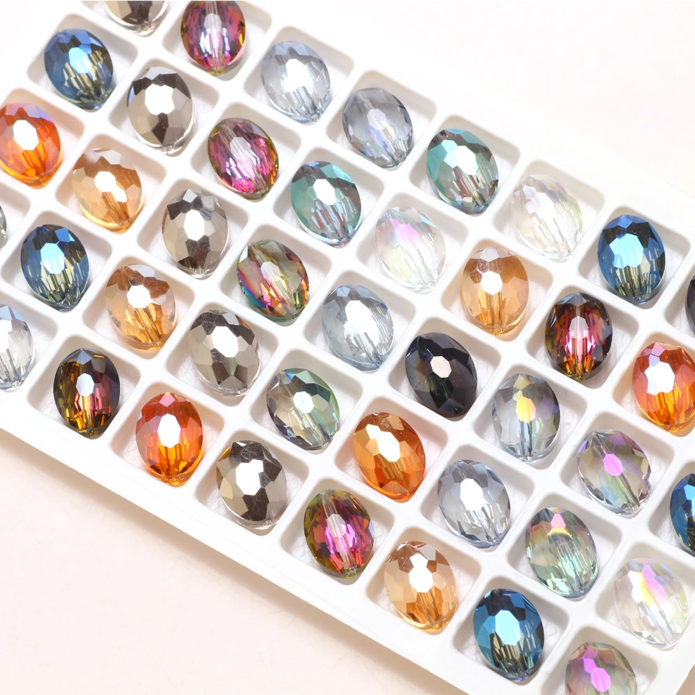 30 Stück 9 x 12 mm facettierte ovale lose Glasperlen mit flacher Rückseite, Kristallanhänger, Schmuck, DIY, handgefertigte Halskette, Ohrring-Zubehör