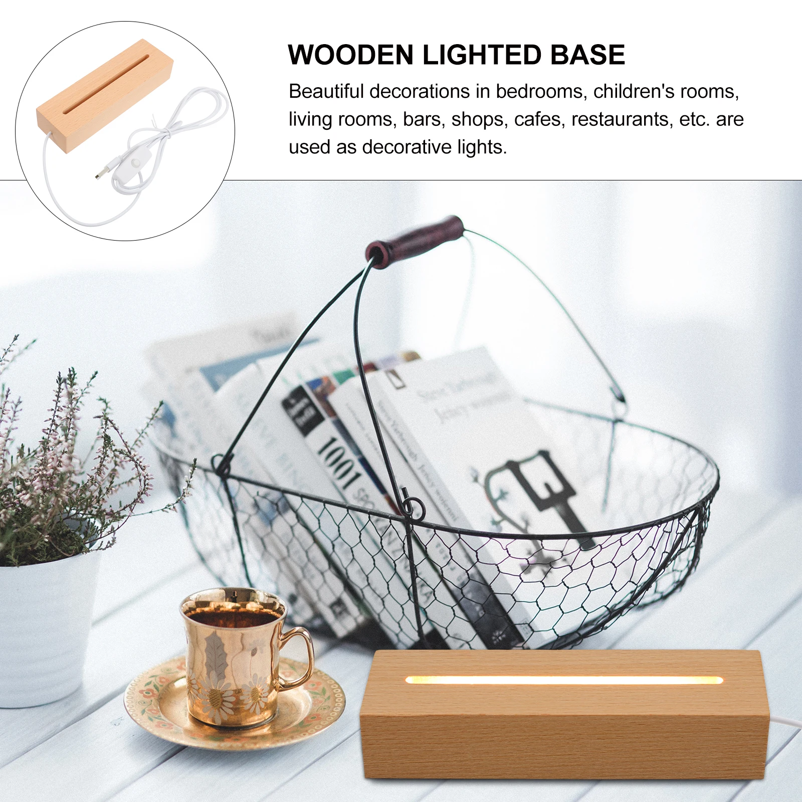 

2Pcs Wooden LED Night Light Base USB LED Lighted Stand for DIY Acrylic Crystal Display Lighting Desktop Pedestal Light Base