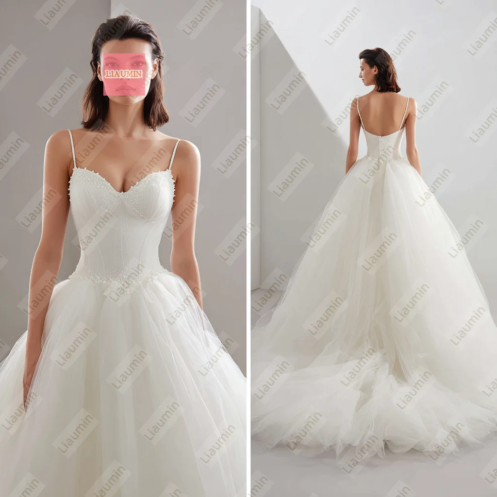 Classic Tulle With Beading Ball Gown Lace-up Back Wedding Formal Dresses Bridal Floor Length Hand Made Customized W19-43
