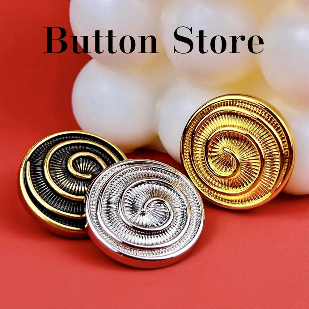 10pcs Vintage Spiral Metal Buttons for Suits/Denim/Knitwear, 18/23mm, Gold/Silver/Antique Gold, Retro Decorative Sewing Buttons
