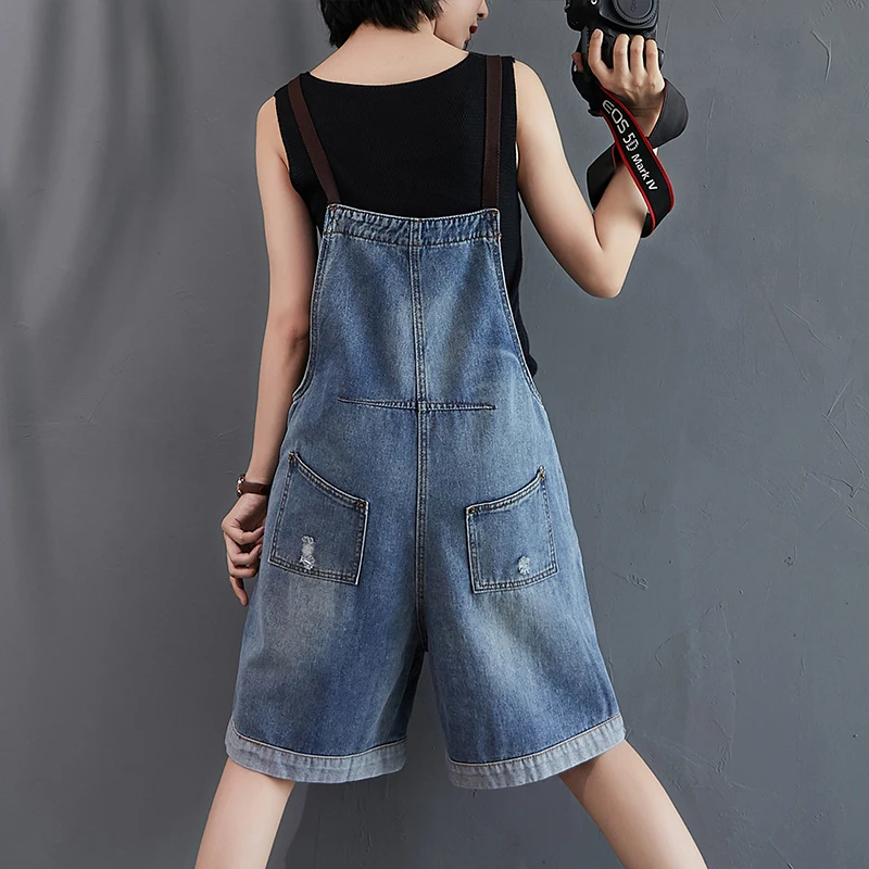 Plus Size Damen-Jeans-Overalls, Sommer 2022, locker, lässig, schlankmachend, vielseitig, blaue Jeans-Overalls, hohe Taille, dünner Stoff, k...