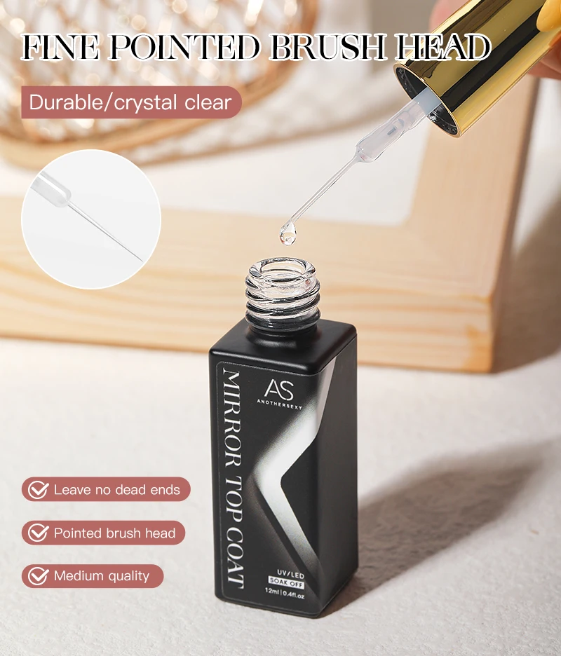 AS Professional 8ml Chrome Mirror Powder Top Coat UV Gel Varnish Semi Permanent Nail Polish Gold Silver Mirror Glitter Powder
