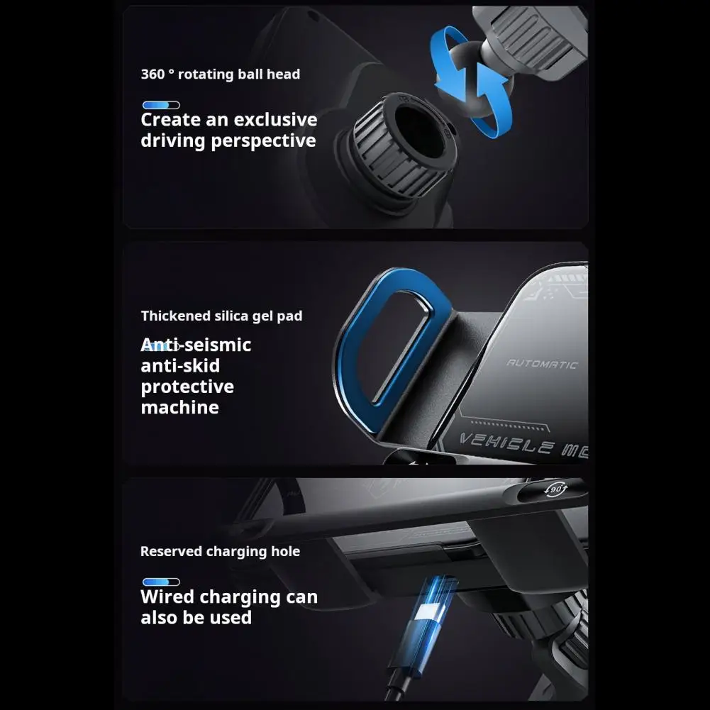 Dual-coil Wireless Charger Phone Holder for Car Wireless Car Charger 15w Fast Charging Phone Holder Auto Rotating for Foldable