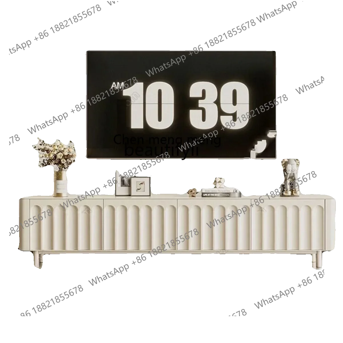 xz1X1French Cream Wind Solid Wood TV Cabinet Living Room Floor Storage Locker Integrated Light Luxury