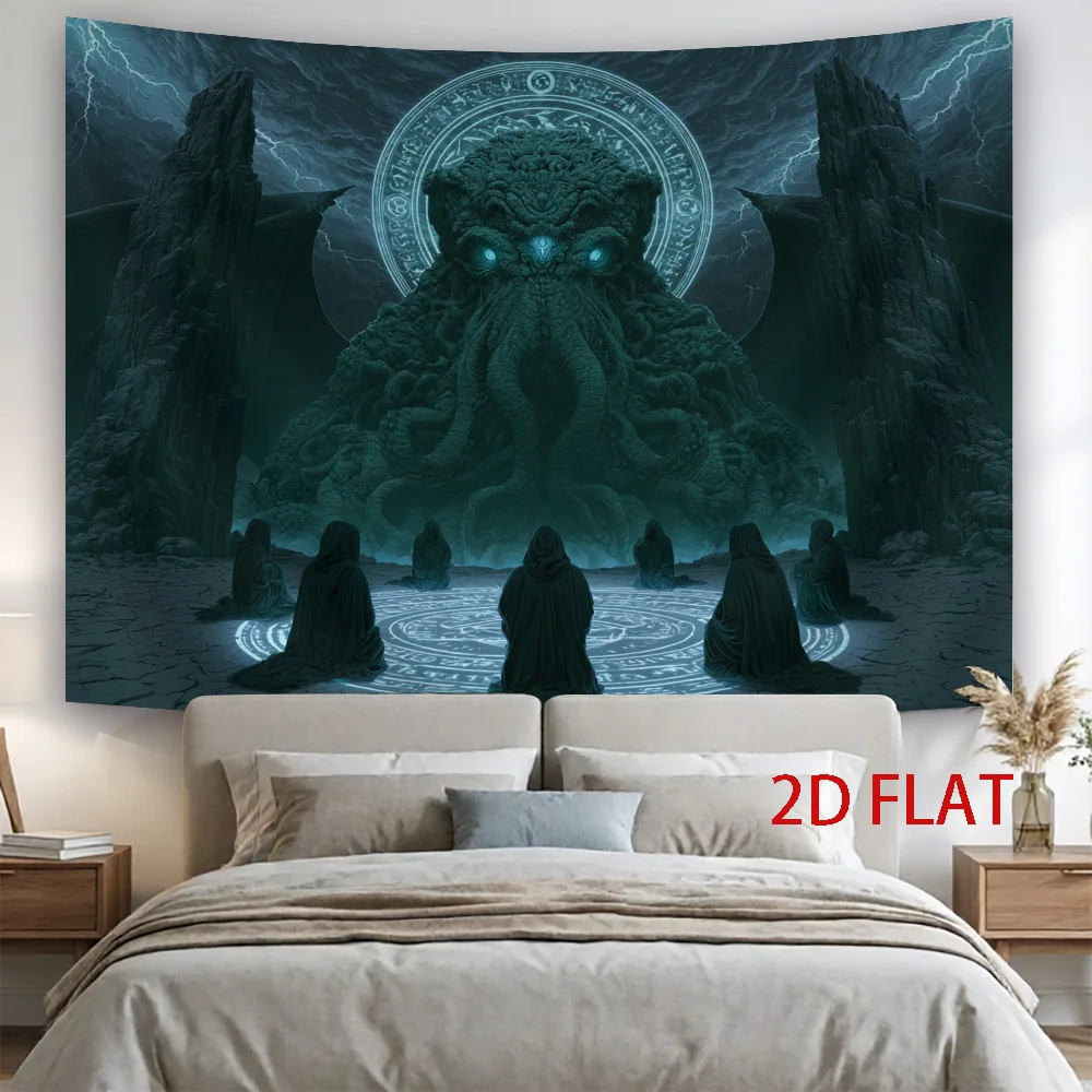 Cthulhu Mythos Tapestry, Dark Monster Cult Magic Circle Lightning Wall Hanging for Bedroom Living Room Dorm Home Wall Art Decor