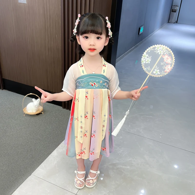 

Chinese style children's dress luxury design tang suit girls summer long skirt 2022 factory new cheap baby's princess dress