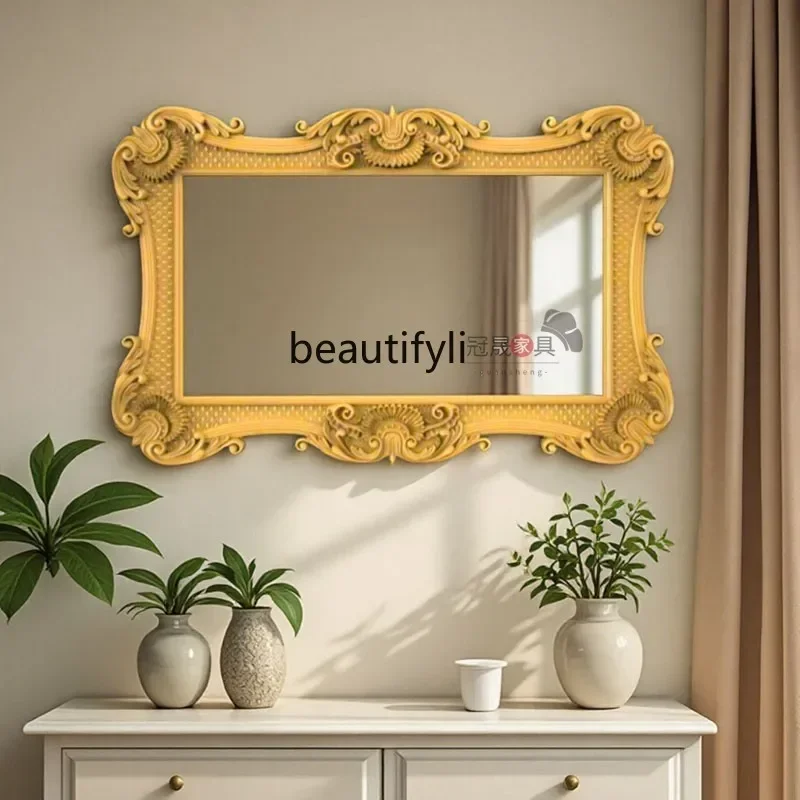 French retro bathroom mirror wall hanging, carved washstand, European enigma mirror special-shaped decorative mirror6239