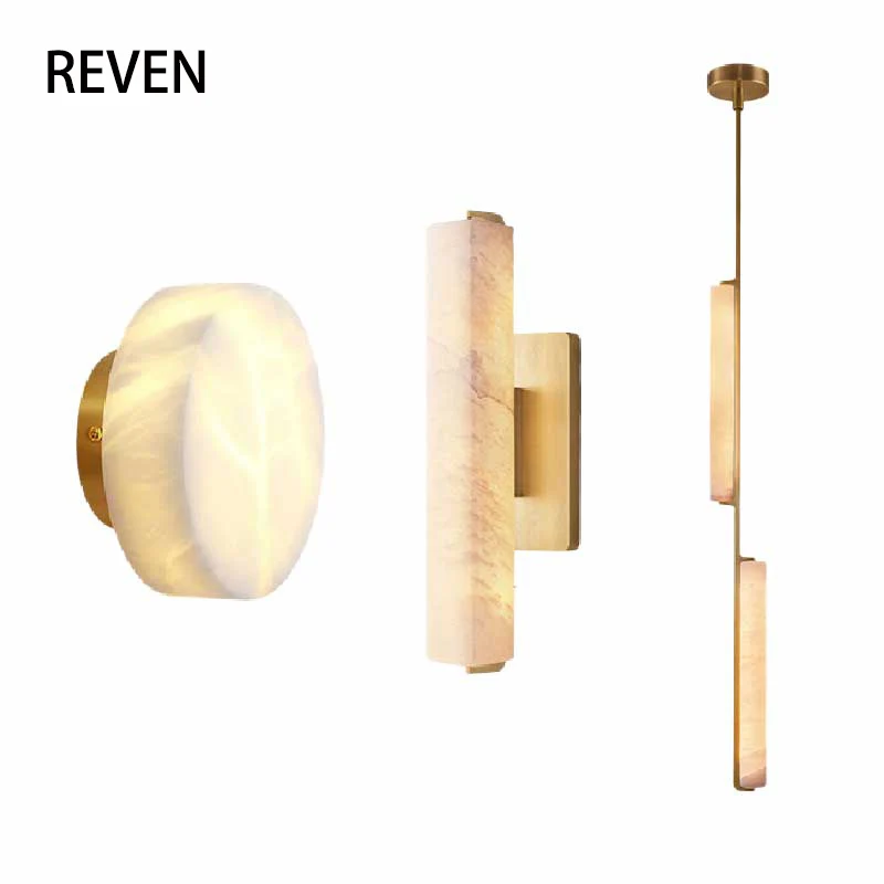 

REVEN American Style Ceiling Lamp Pendant Light Rustic Luxury Brass Marble Lustre Chandelier for Farmhouse Dining Room Dimmable