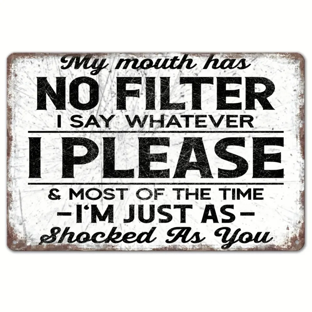 Vintage 'My Mouth Has No Filter' Metal Sign | Provocative Humor Decor for Outdoor Walls | Funny Attitude Art with Retro Vibe