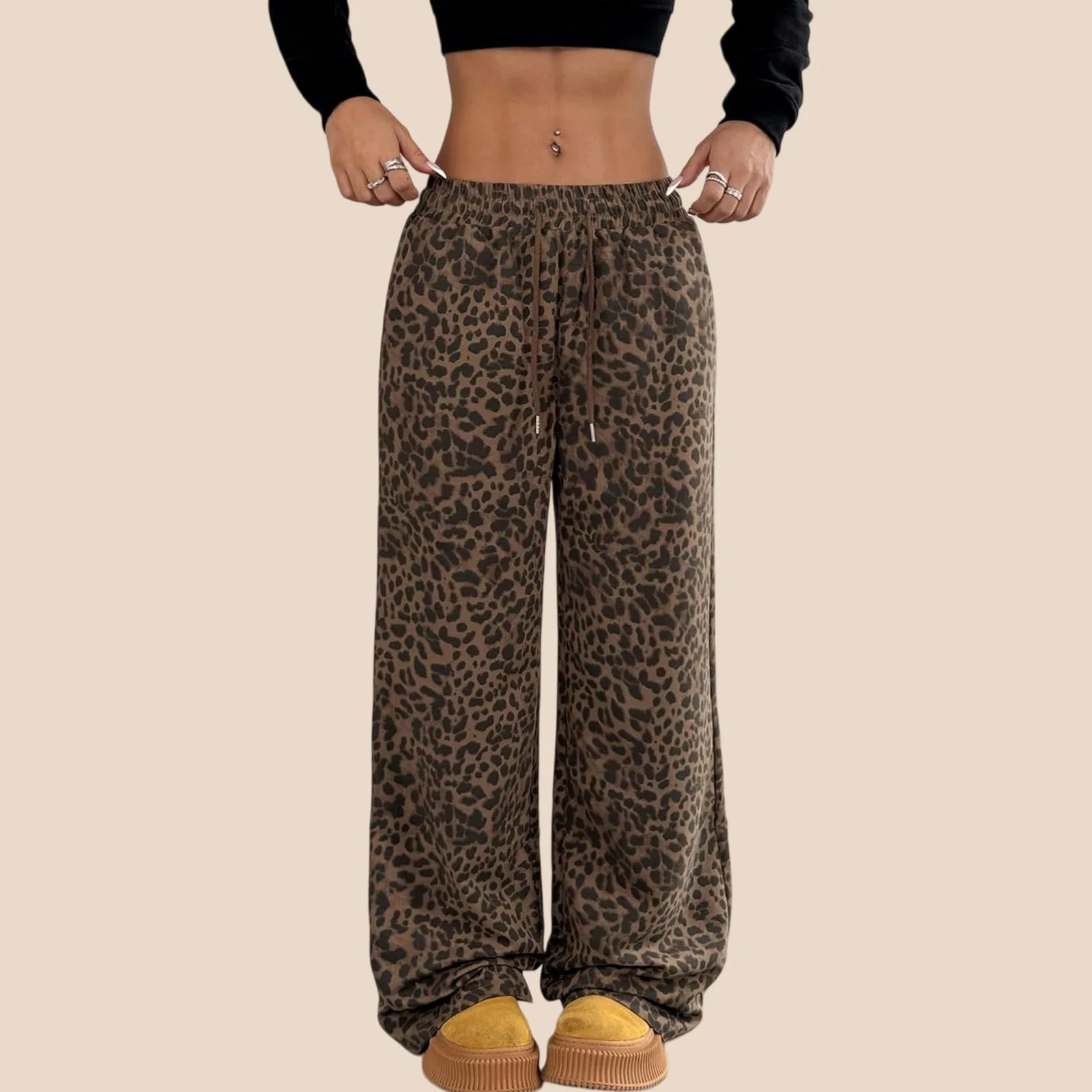 Spicy Street Girl Wide Leg Pants Loose Slimming Floor-Length Casual Long Trousers Cross-Border Leopard Print Women's Pants