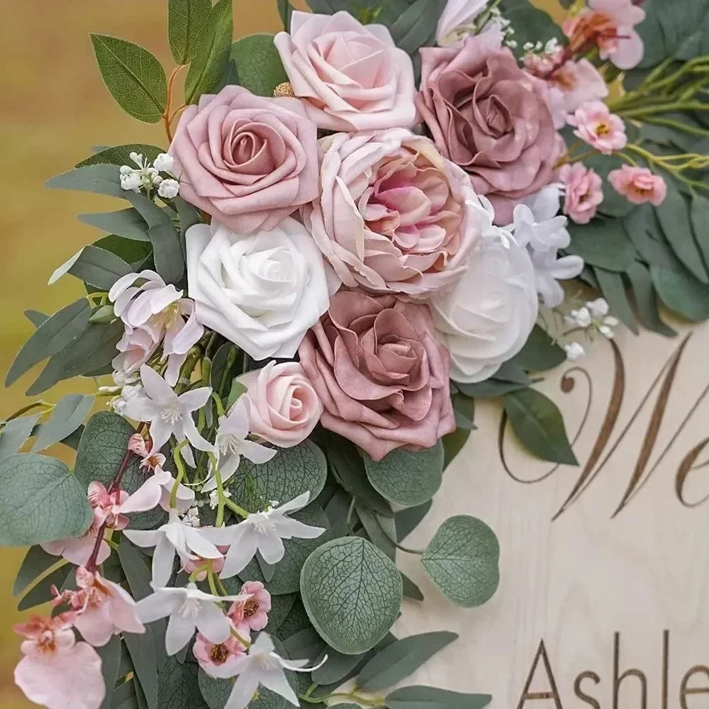 Romantische weiße künstliche Hochzeitsblumen, künstliche Bogenblumen, künstlicher Hochzeitsbogen, Blumen-Set, Hochzeit, Willkommensschild, Dekor – Detail 16