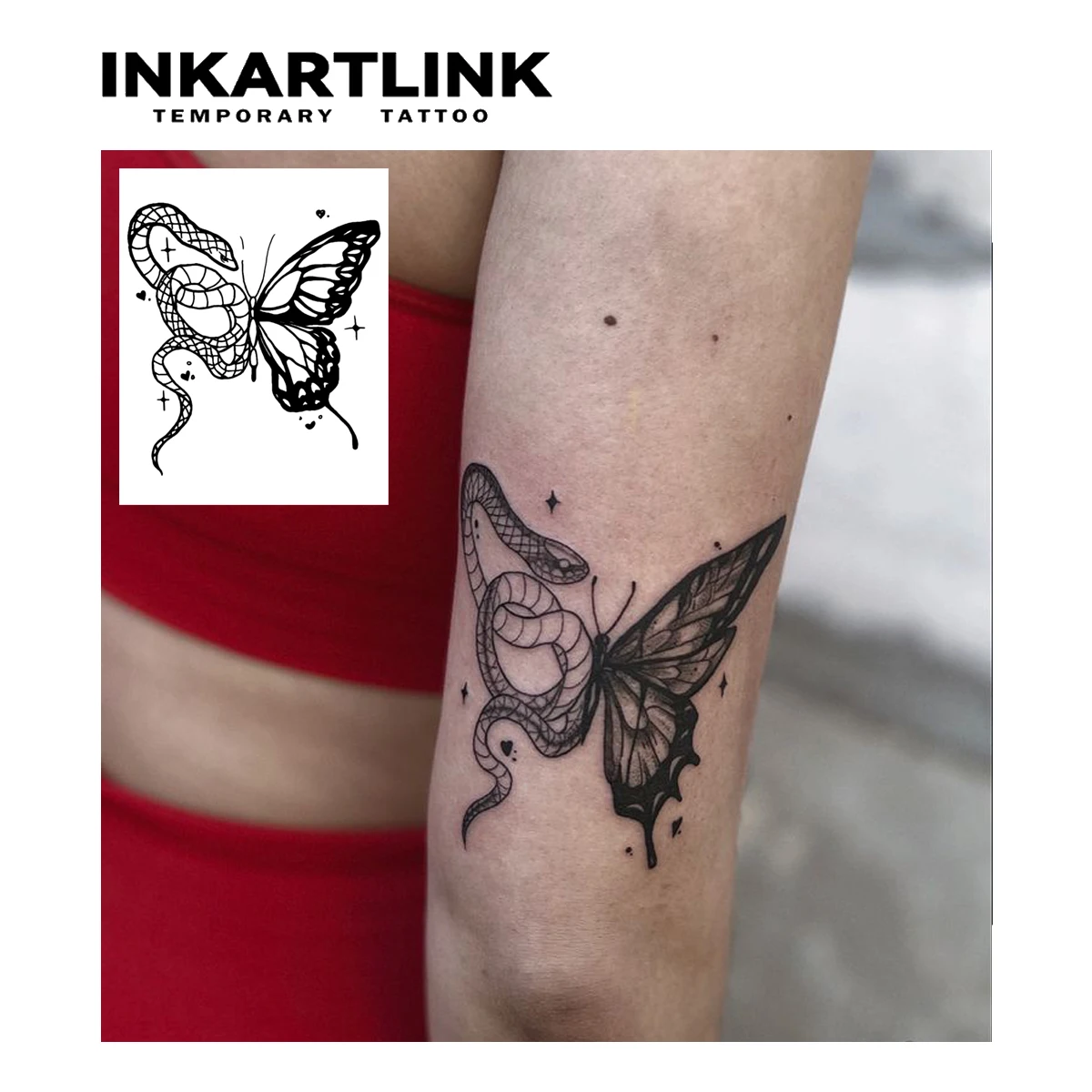 Serpentine butterfly  Temporary Tattoo,Lasts To 15 Days New Technology Magic Waterproof Semi Permanent Sticker.