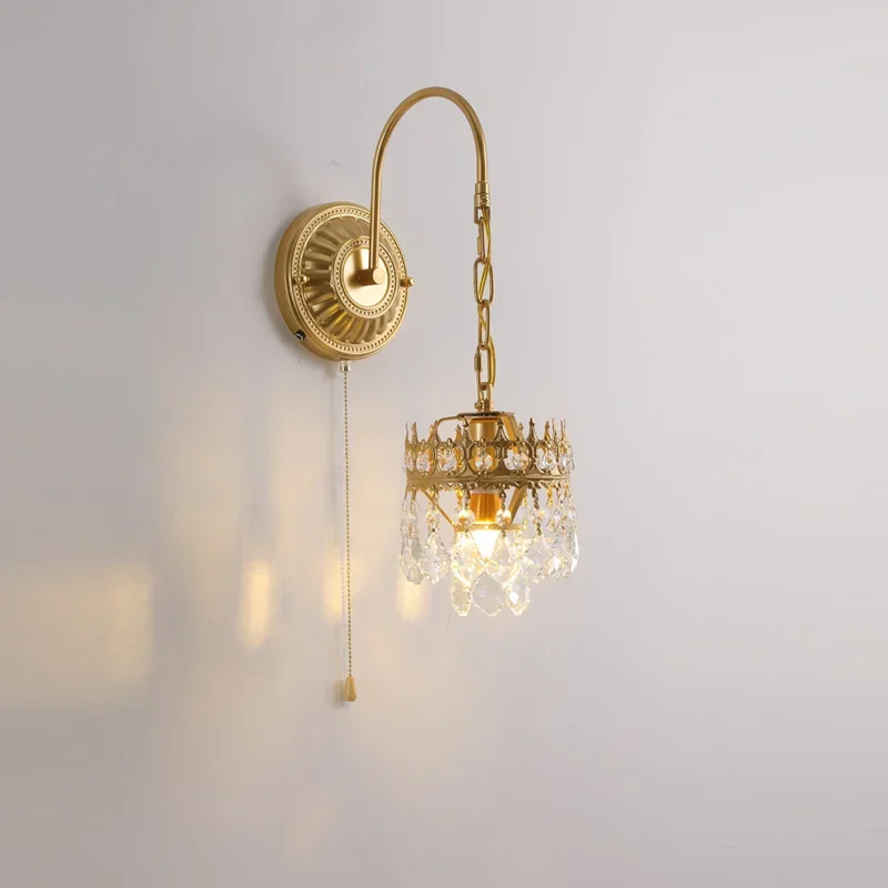 TechHPAmerican Style Rural Bedroom Cloakroom Pull Rope Wall Lamp Modern Indoor Hallway Hallway