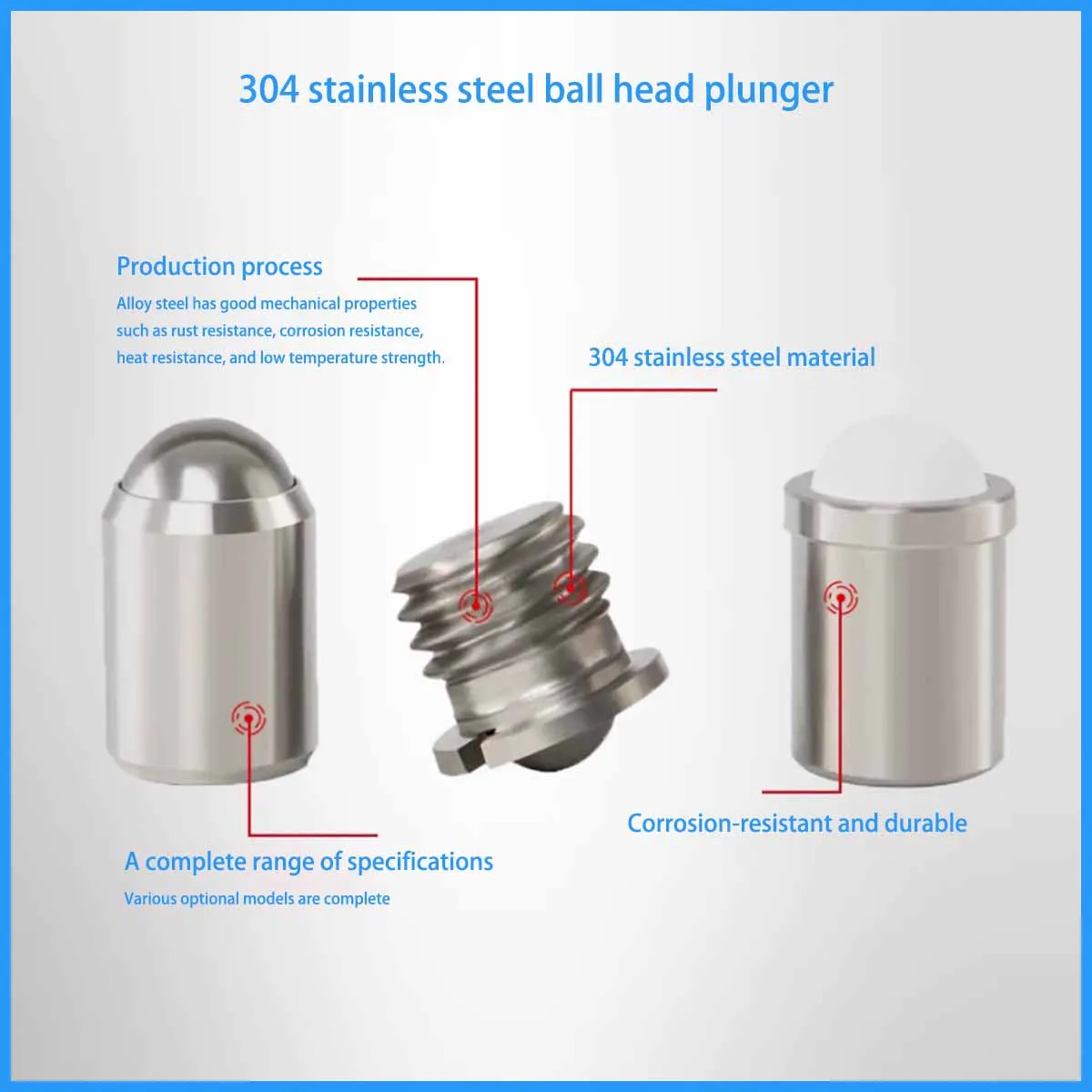 Spring Ball Plunger Step Type Stainless Steel Body POM Plastic Round Tip Positioning Pin Locating Pressure Plunger