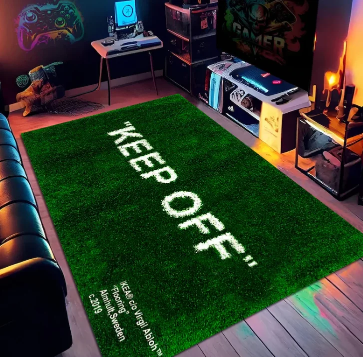 Keep Off Text Grass Accent Area Rug Tech Fabric Diatom Mud Floor Carpet Living Room Bedroom Game Room Home Decor Green Lawn Design Novelty Rug Sofa Coffee Table Hallway Interior Decoration Humorous Room Accent