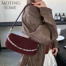 Motingsome Retro Natural Suede Leather Women Messenger Bag Luxury Frosted Skin Handbag and Purses Chians Pouch Lady Coffee Tote