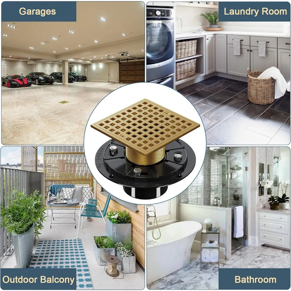 استنزاف دش مربع 4 بوصة مع غطاء مصفاة شعر قابل للإزالة - تصريف أرضية من الفولاذ المقاوم للصدأ لسهولة الصيانة والنظافة