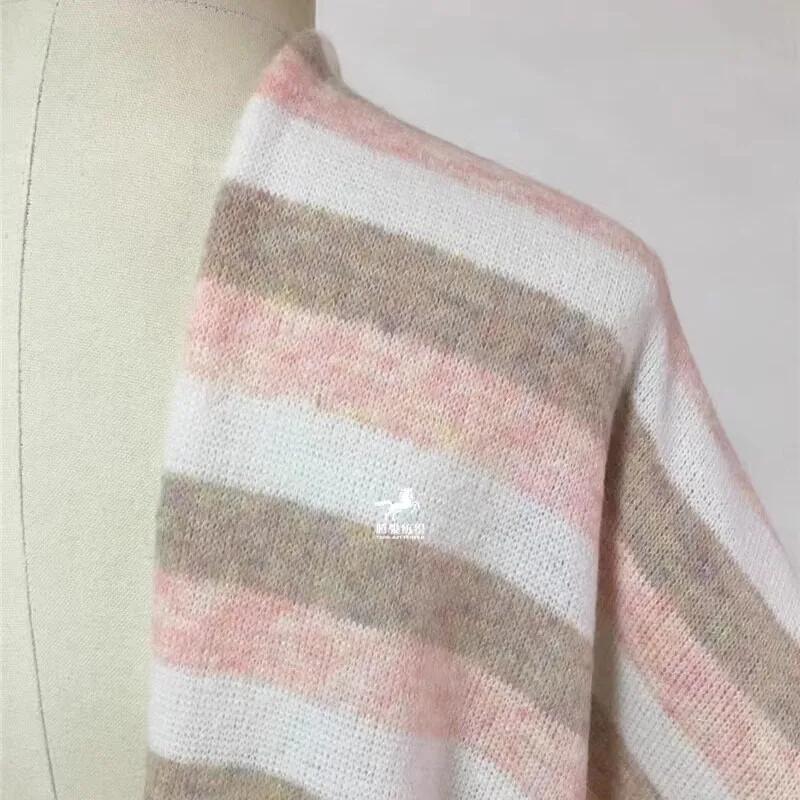 L100cm X W150cm Colorful Plush Horizontal Stripe Knitted Fabric Thermal Elastic Winter Doll Pet Clothes Accessories DIY Material