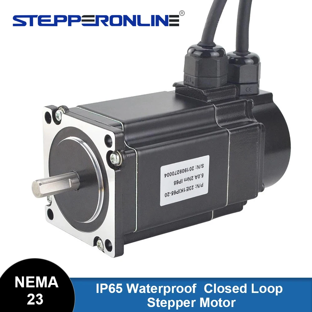 STEPPERONLINE IP65 Waterproof Nema 23 Closed Loop Stepper Motor 2Nm with Encoder Φ8mm 5A