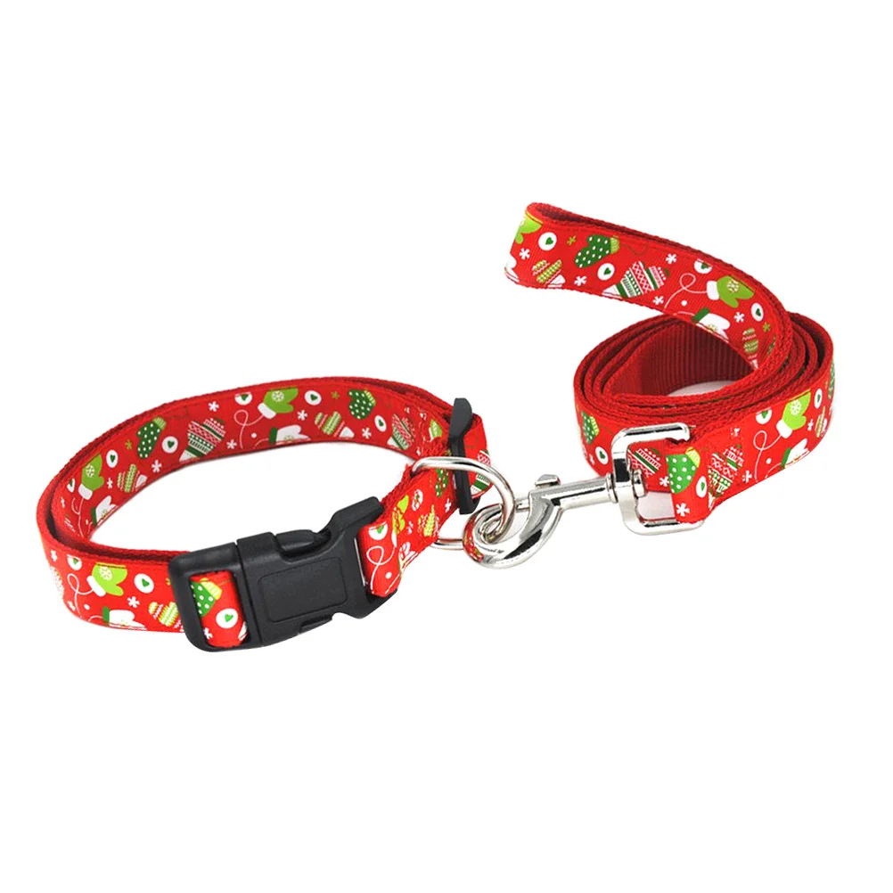 

Stylish Christmas Gloves Pet Collar Pulling Rope Set Adjustable Nylon Material S 2.5x40cm L 2.5x120cm Pet Dog Collar