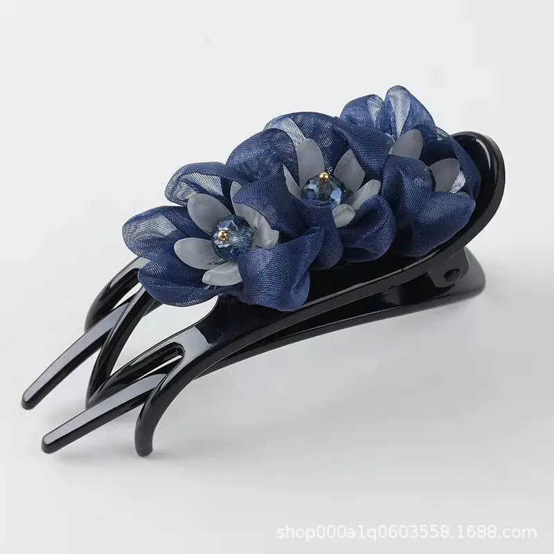 Fashion Silk Yarn Flower Hairpin Hair Accessories For Women Vintage Elegant Duckbill Clip Mom Headwear Jewelry Holiday Gift