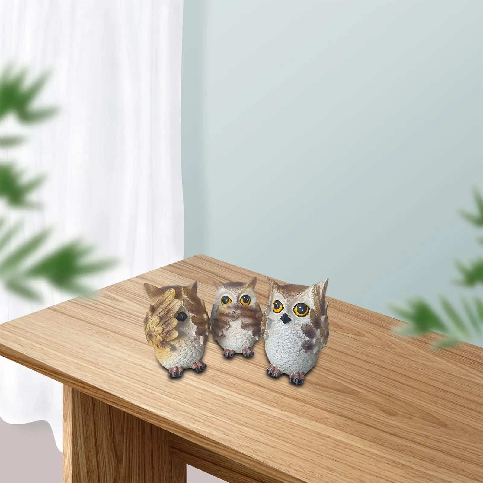 3 Pieces Owl Statues Sculptures Animal Figurines Small Ornaments for Outdoor Desk