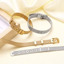 Gold Silver Color Wide Band Bracelets for Women Adjustable Buckle Belt DIY Bracelets Jewelry Making brtm63