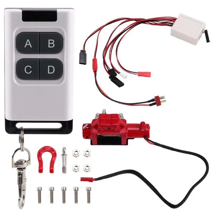 FBIL-Climbing Car Model 1/10 Scale Rescuer Metal Winch With Multifunctional Remote Control For 1/10 RC Crawler Red