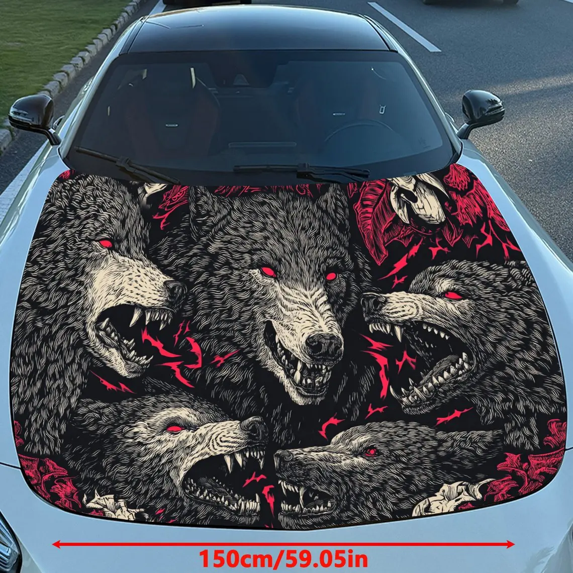 Fierce Wolf Pack Car Vinyl Wrap, PVC Waterproof Car Hood Sticker, Self-Adhesive Scratch-Resistant Stickers for Engine Cover, Car