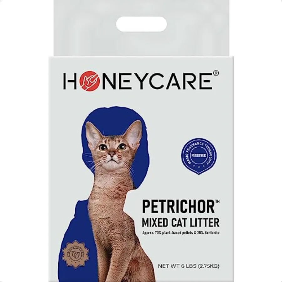 HONEY CARE Petrichor Mix Litter para gatos I Tofu Litter para gatos I Pellets basados en plantas naturales y Bentonita sostenible I LowDust Qucik Clu