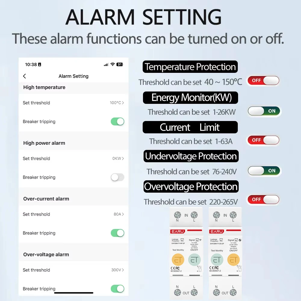 2P TUYA APP Zigbee WIFI Smart Energy Power Consumption KWh Meter Circuit Breaker Time Relay Switch Leakage Voltage Protection - view 5