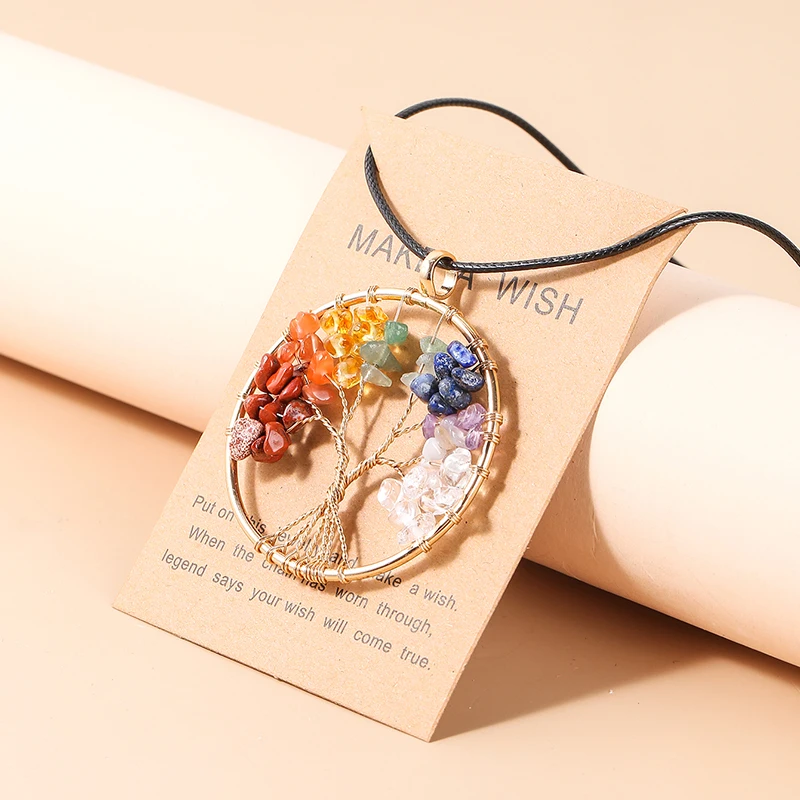 Collier pendentif Arbre de Vie en cristal naturel JD, 7 chakras, couleur or, sagesse, Reiki, énergie de guérison, bijoux, cadeau pour couple