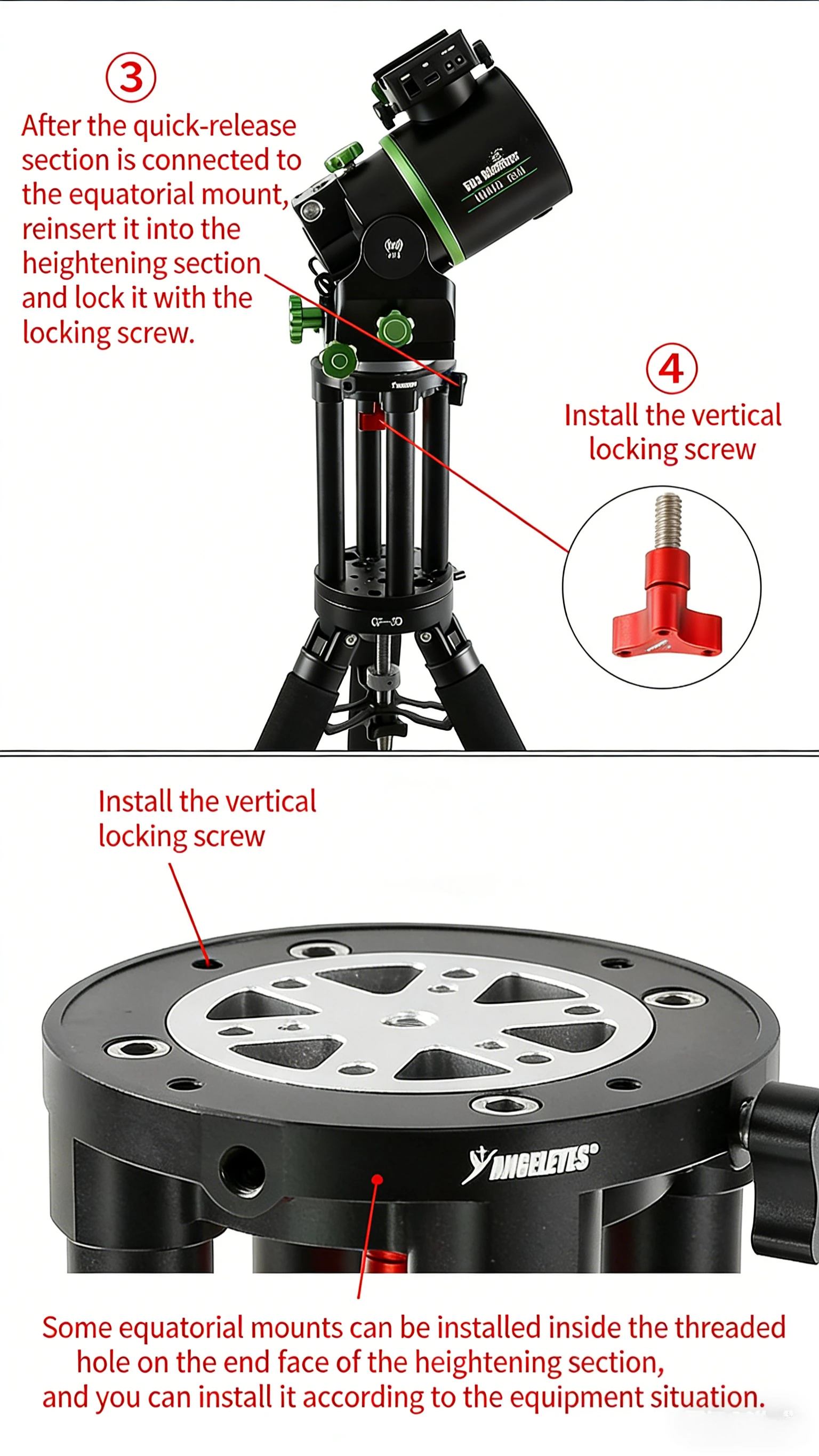 1 Stück Schnellverschluss-Verlängerungsstück 200mm/250mm/300mm Verlängerungsstange mit Anti-Kolbenstich-Schutz für Sky-Watcher WAVE Äquatoriale Montierung – Detail 12