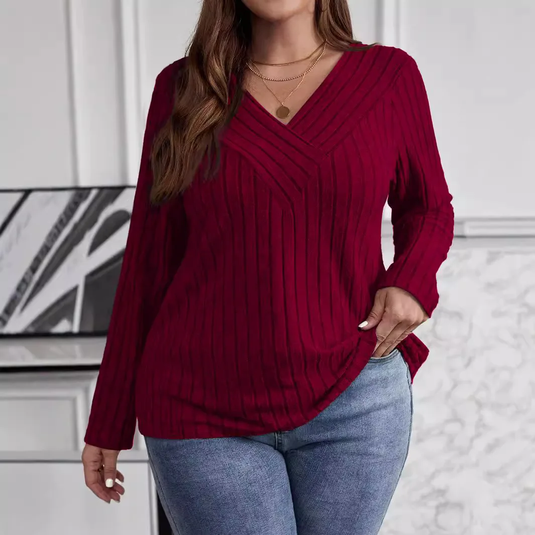 5XL Plus Size Elegant Casual Woman T-Shirt Fashion Loose Large Size Shirts Spring Women Solid V-Neck Long Sleeve Black Gray Tops — zdjęcie 7