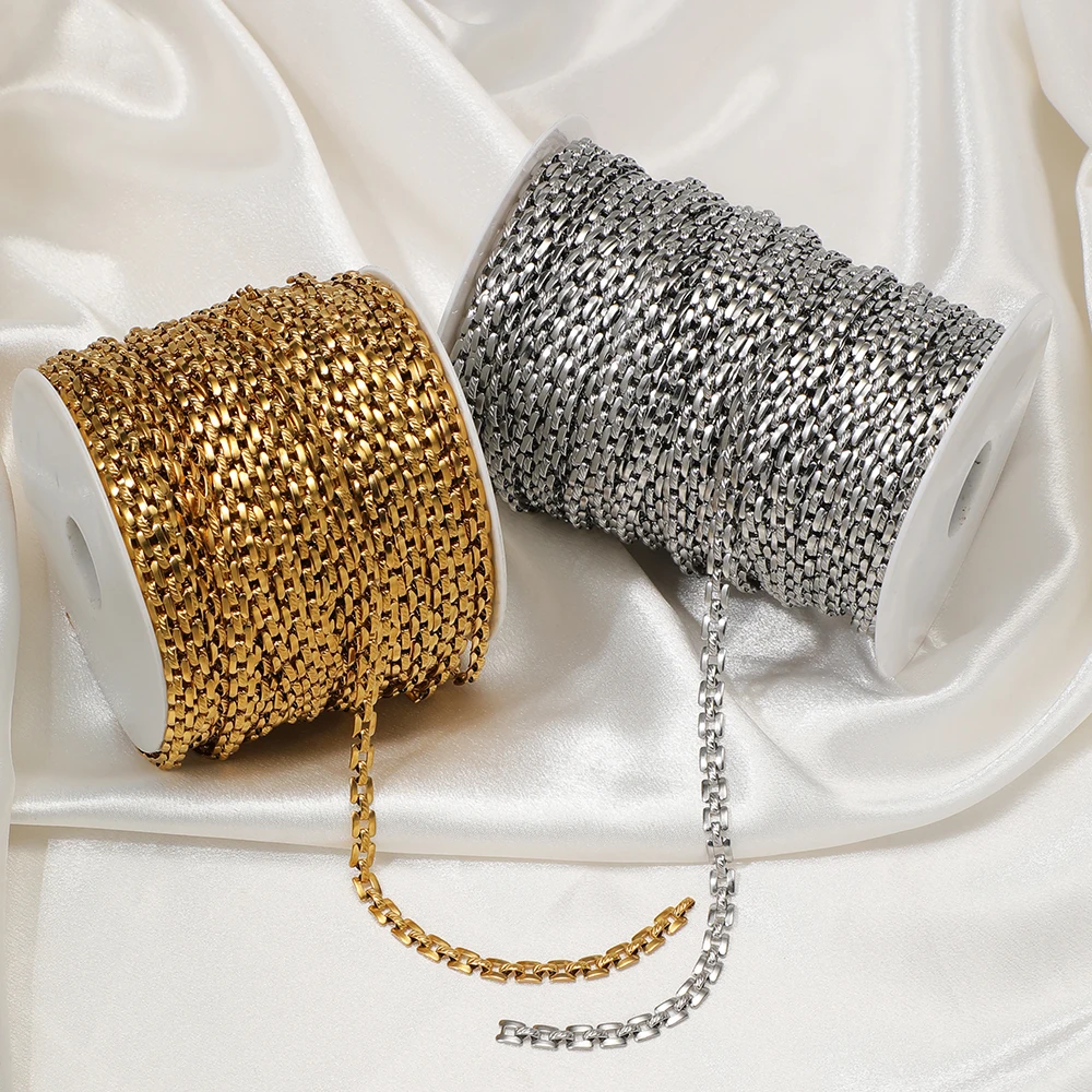 1 Meter Edelstahl-Handgefertigte Rechteckkette für DIY-Schmuckherstellung, Armband-, Ohrring- und Halskettenzubehör – Detail 5
