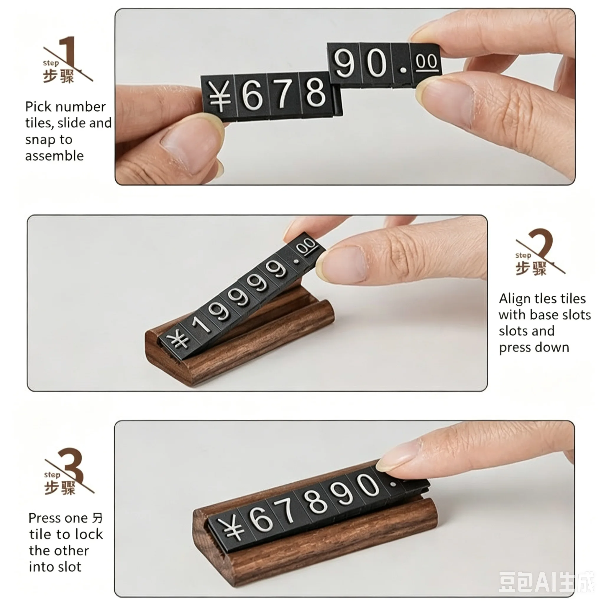 10 Sets Jewelry Watch Store Adjustable Number Digital Wood Base Price Cube Tags Mini Price Label Sign Holder Display Stand