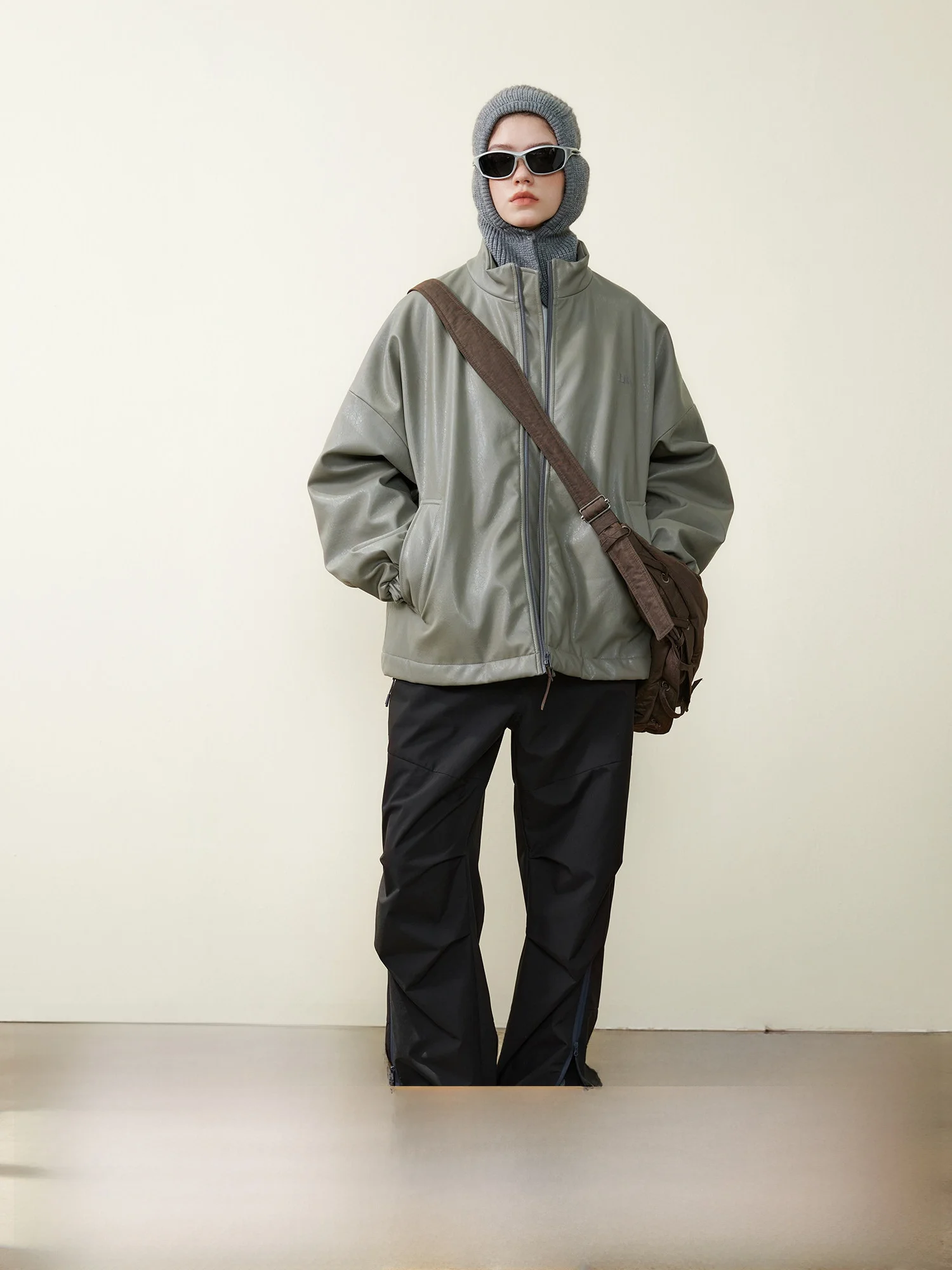 

Nome Retro mat Loose Fit Cotton Jaet Warm PU Leather Jaet Youth Casual Sle Zipper Closure Color Coat