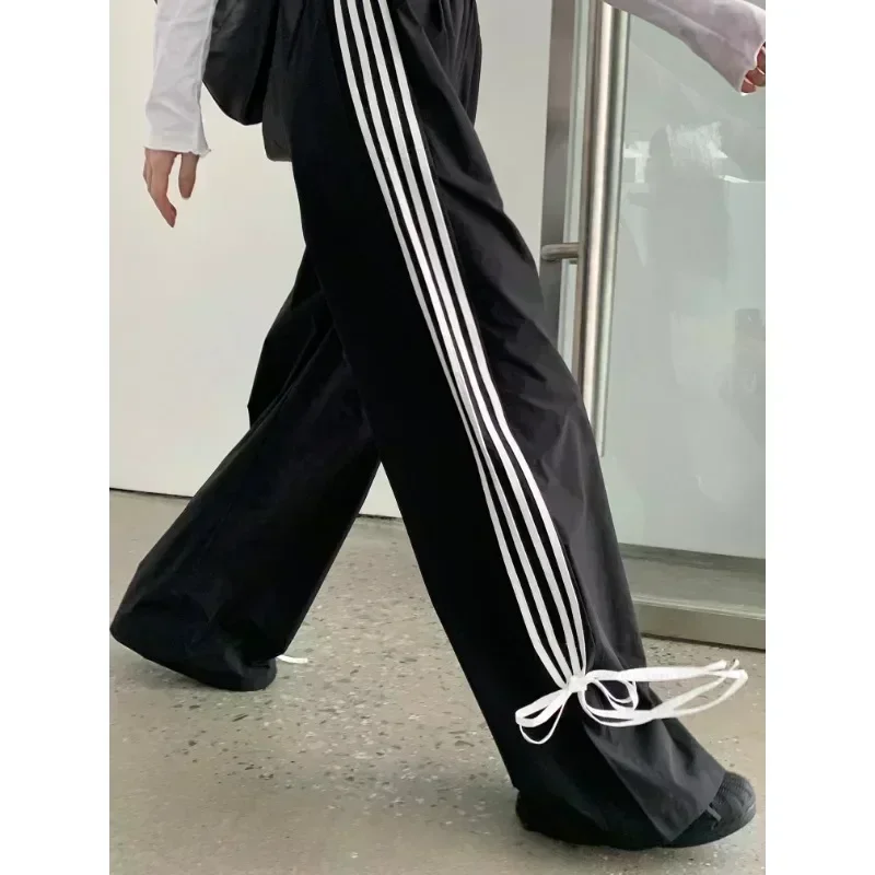 QWEEK Black Stripe Sport Sweatpants Women Autumn Oversized Baggy Harajuku Fashion Casual Joggers Pants Streetwear Korean Style