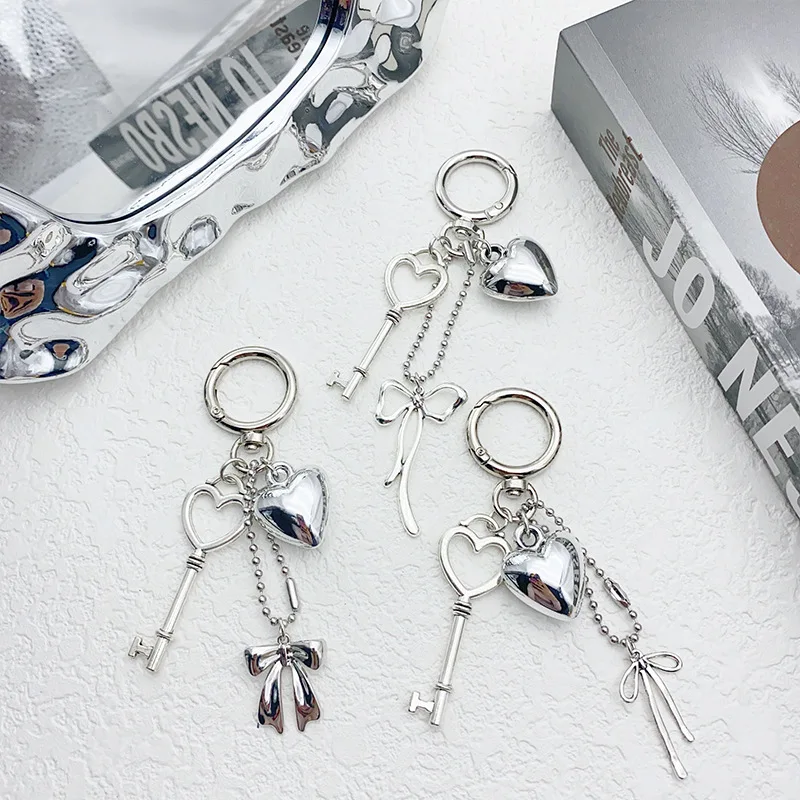 Silver Lock Keychain with Bow Vintage Heart Padlock Pendant for Bag Metal Charm Trinket Minimalist Cool Gift for Women