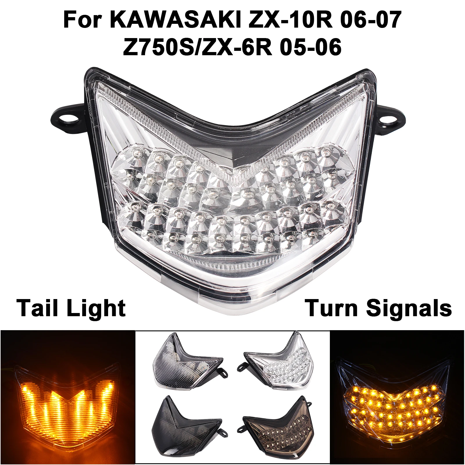 

LED Tail Light Compatible With Kawasaki Z750S Ninja ZX-6R 2005-2006 Ninja ZX-10R 2006-2007 Integrated Brake Turn Signals